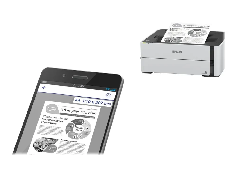 Epson EcoTank ET-M1180 - Printer - S/H - Duplex - blækprinter - kan genopfyldes - A4/Legal - 1200 x 2400 dpi - op til 20 spm - kapacitet: 250 ark - USB 2.0, LAN, Wi-Fi