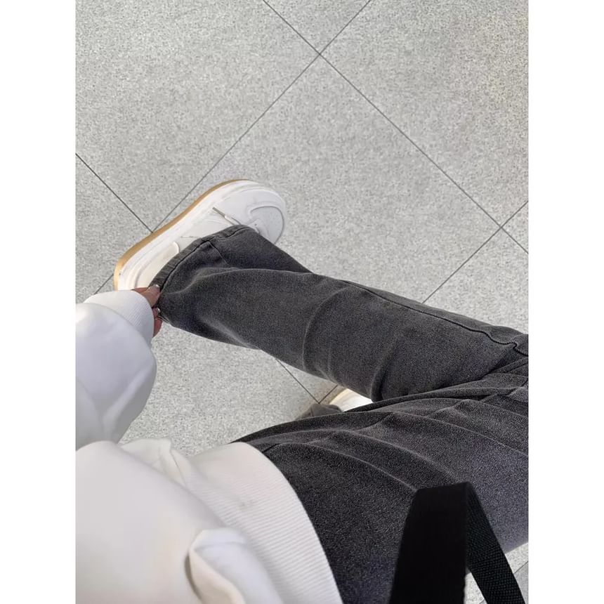 Litoya - Hoge taille gewassen cartoon geborduurde bootcut jeans