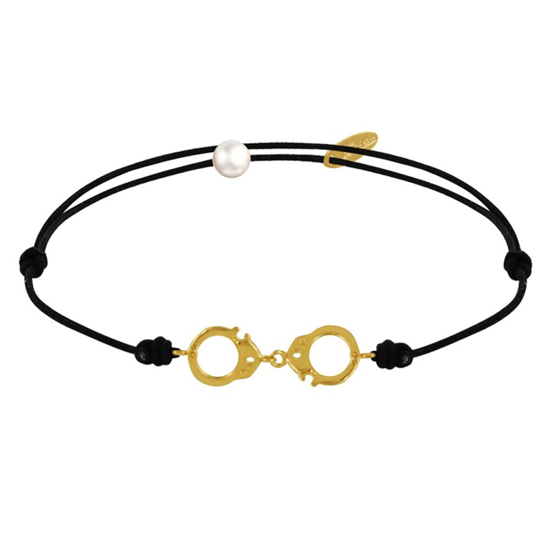 Bracelet Lien Plaqué Or Petites Menottes - Noir