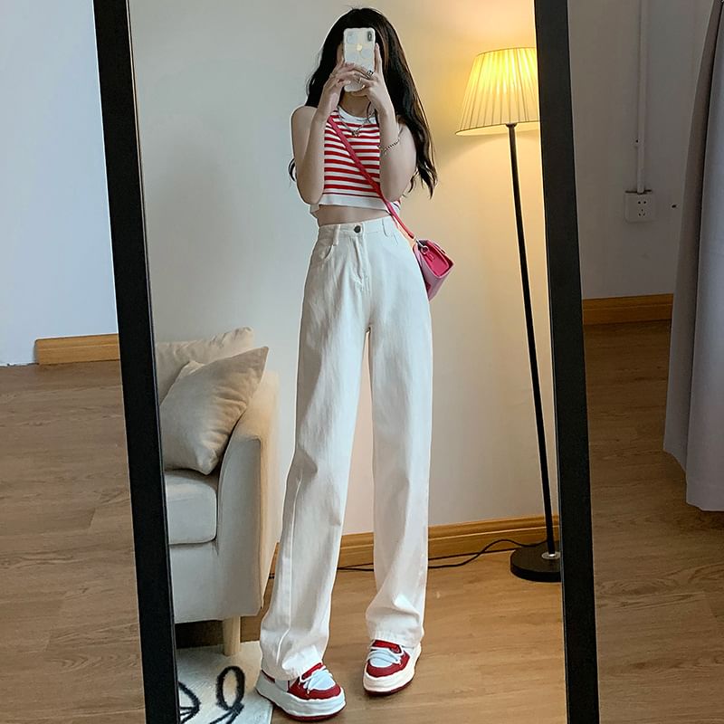 OGAWA - Hoge taille effen rechte jeans