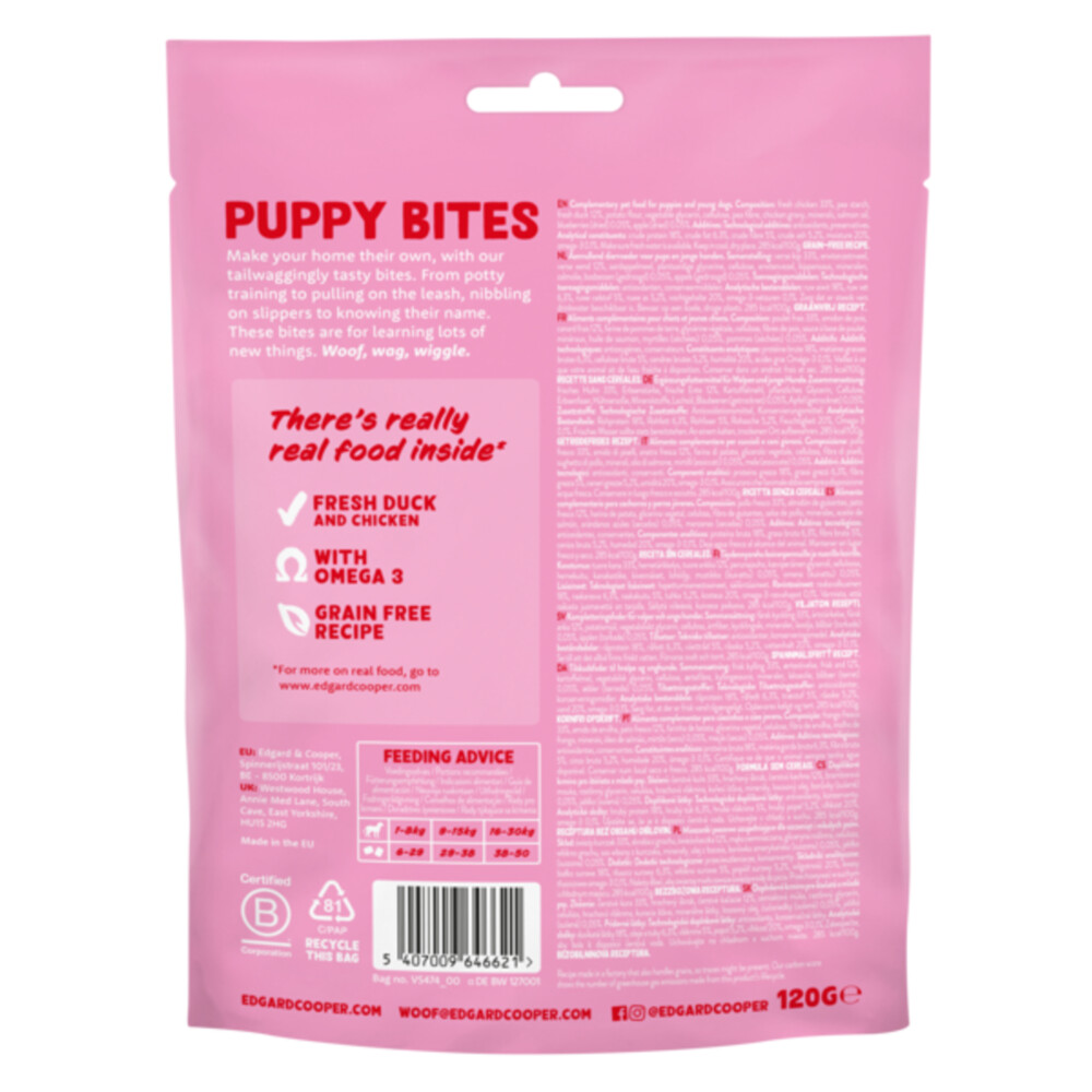 Edgard & Cooper Puppy Bite S Eend & Kip 120 gr