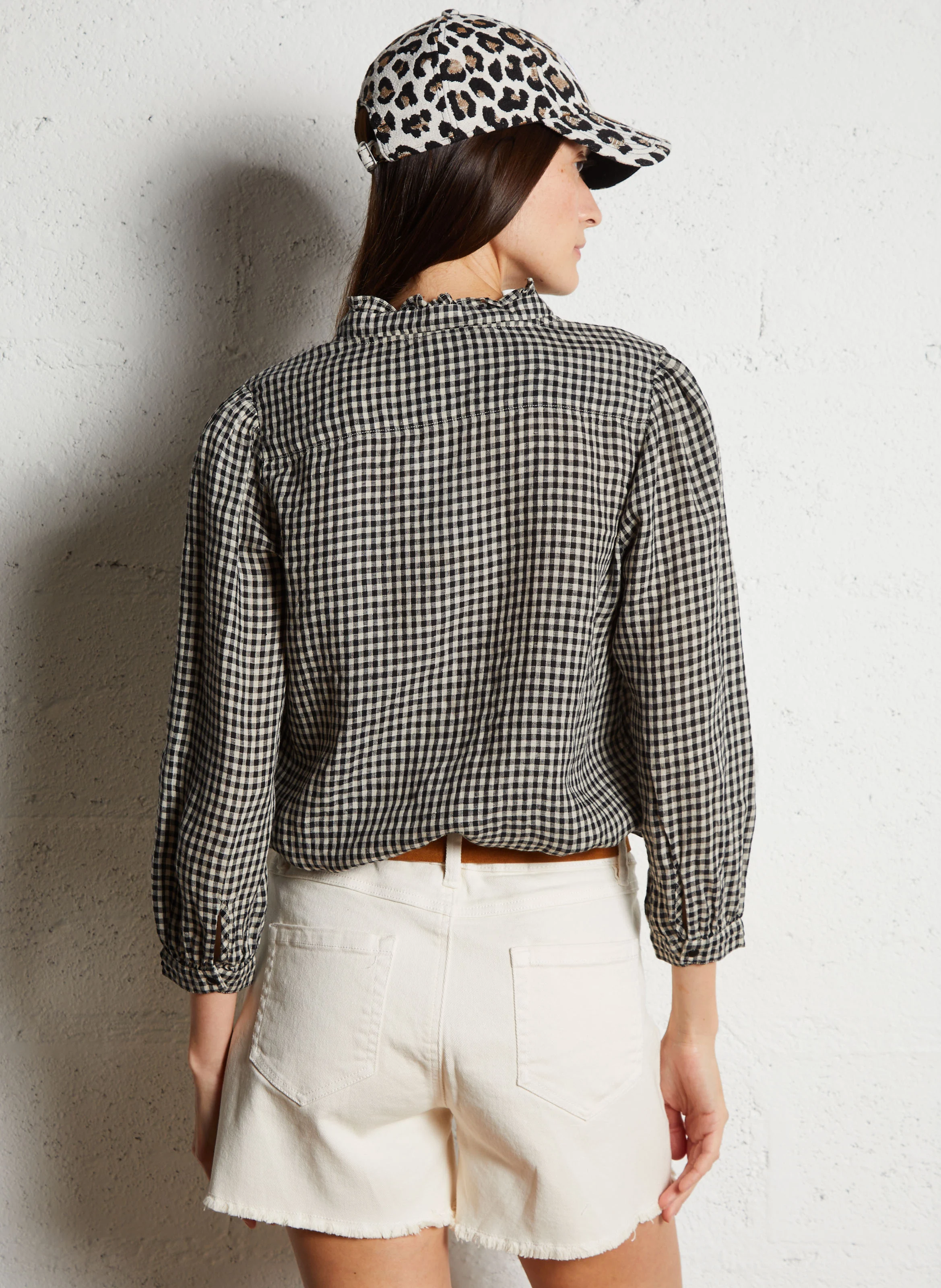 BELLA - Chemise droite imprimé en lin | Noir