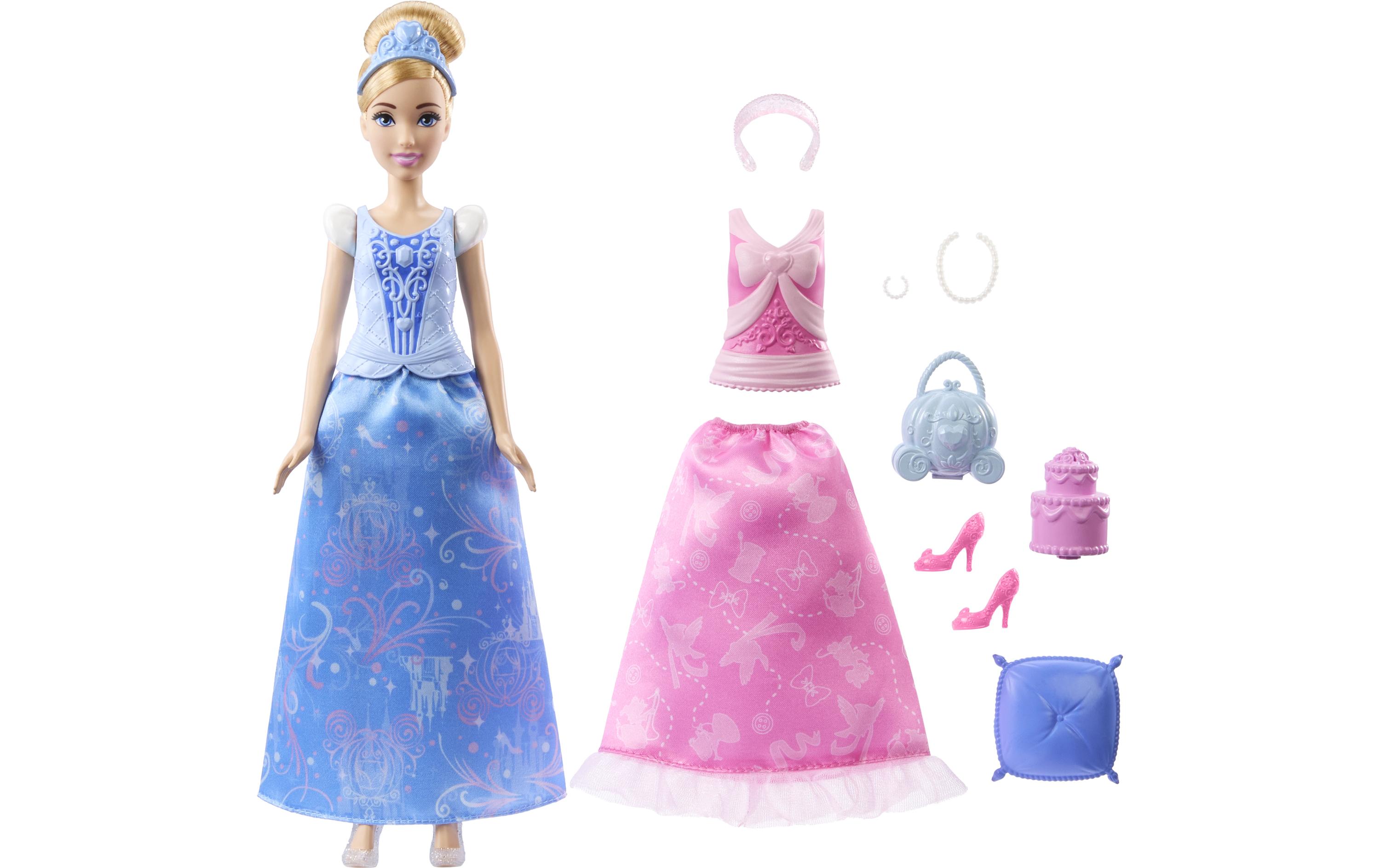 Spielset 2-in-1-Geschichten Cinderella-ModepuppePuppe mit 2 Oberteilen zum Anklipsen, 2 Röcken und 9 Accessoires