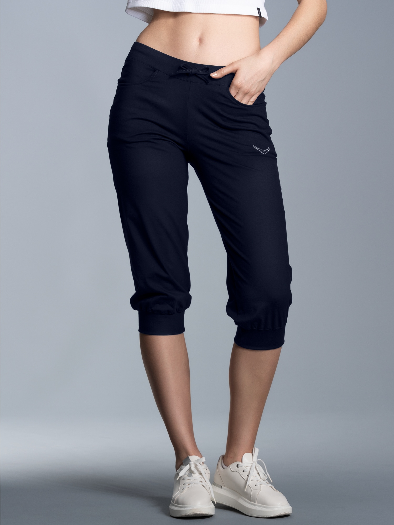 Hüfthose mit Kristallsteinen Navy