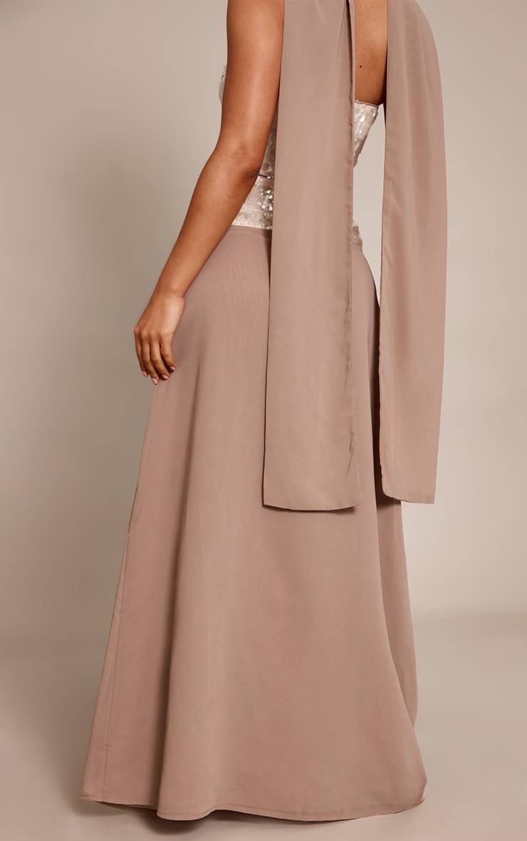 Champagne Jupe Longue Taille Petite Avec Ceinture À Sequins