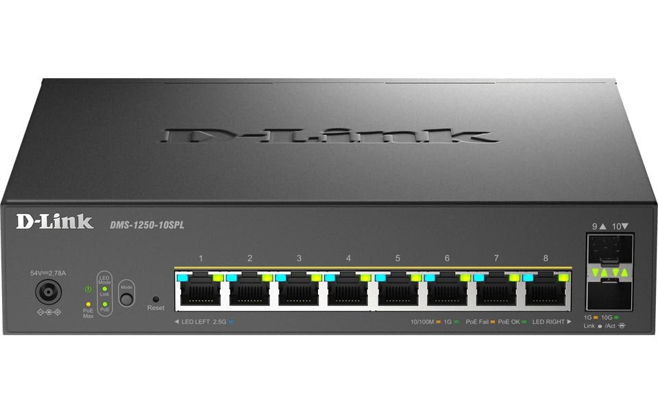 PoE Switch DMS-1250-10SPL 10 Port<br>8-Port Multi-Gigabit Smart Managed Switch