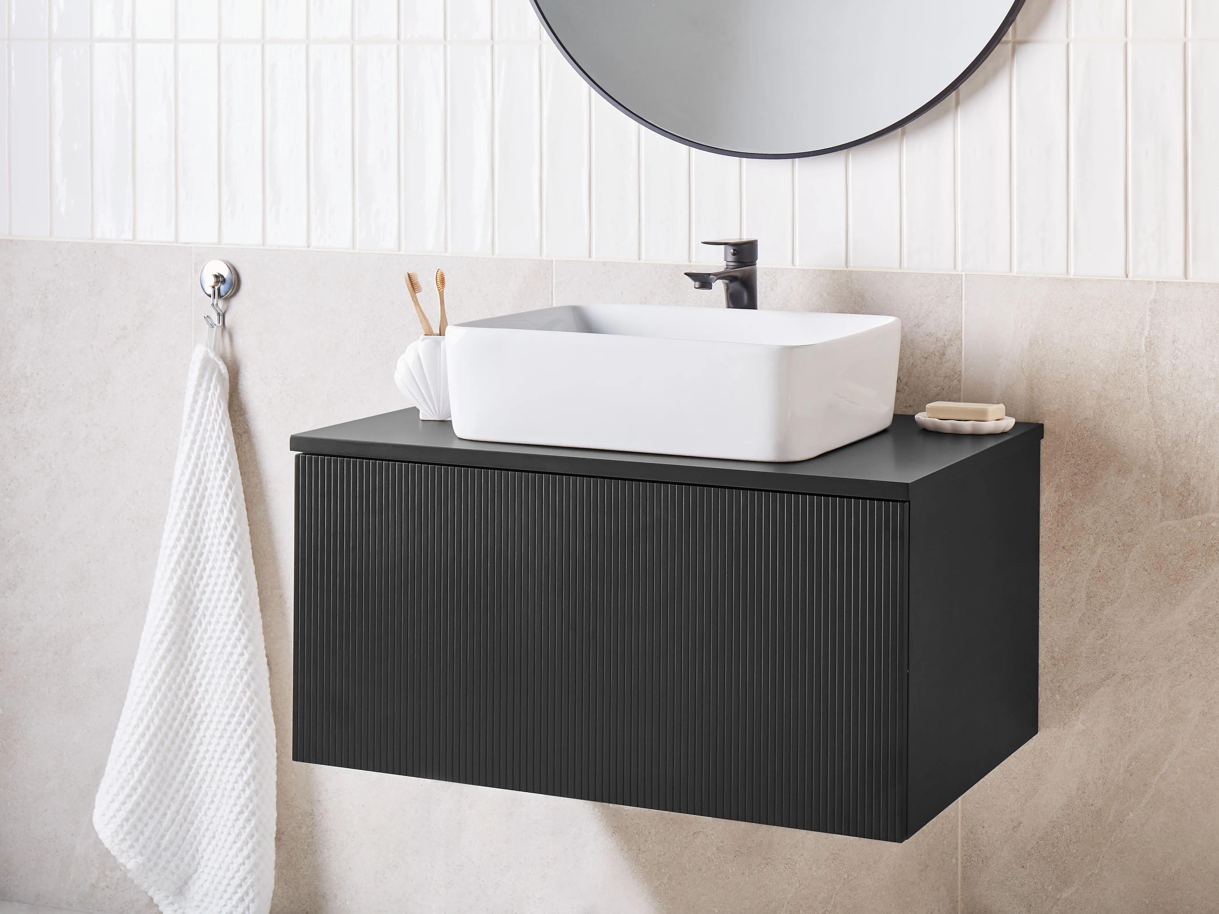 Wandgemonteerde wastafelkast ALZIRA 80 cm Zwart