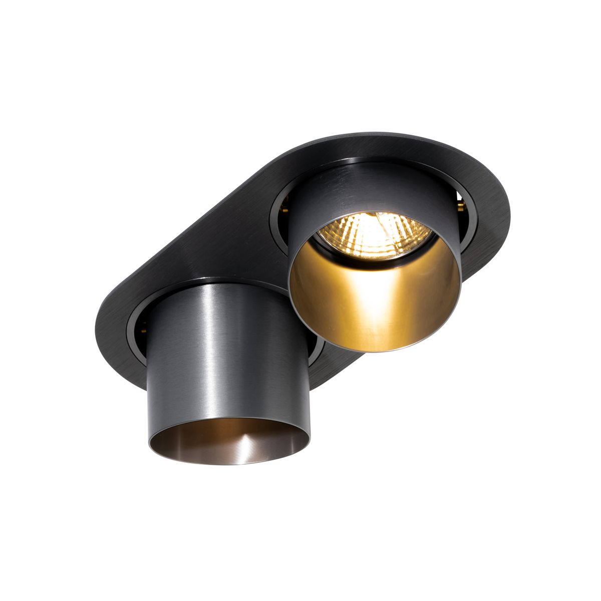 Afgeronde inbouwspot gunmetal GU10 70mm kantelbaar 2-lichts - Installa