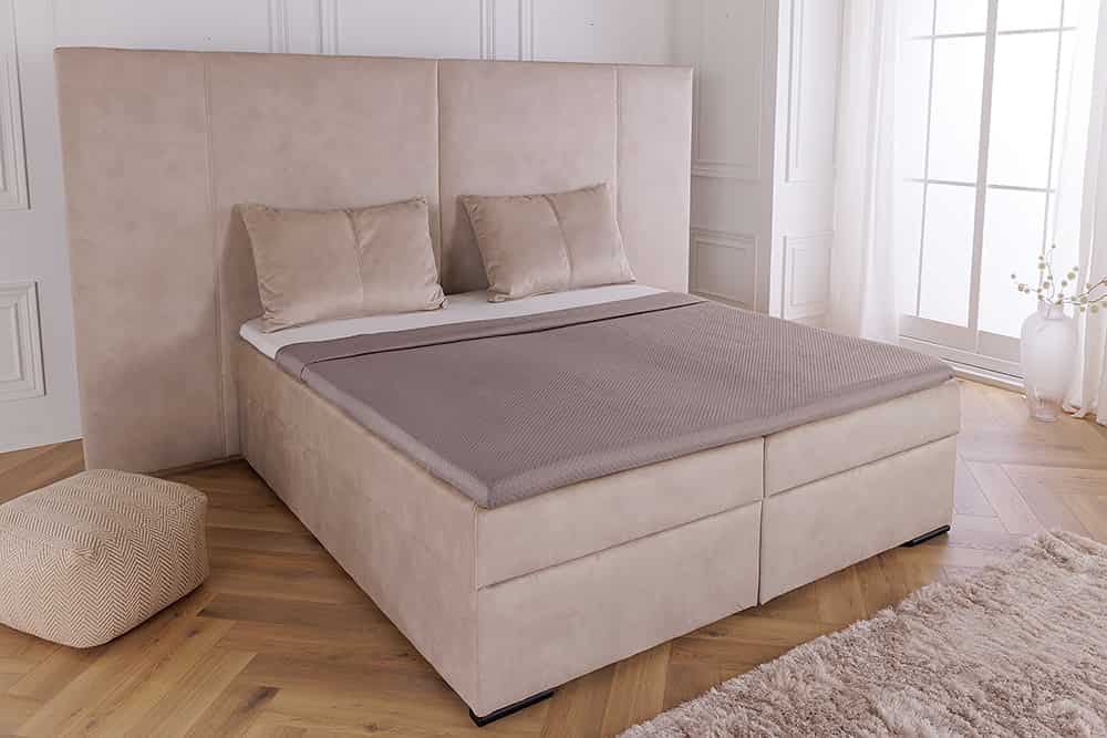 Design Boxspringbett SUITE HOTELBETT 180x200cm beige Samt inkl. Stauraum Topper