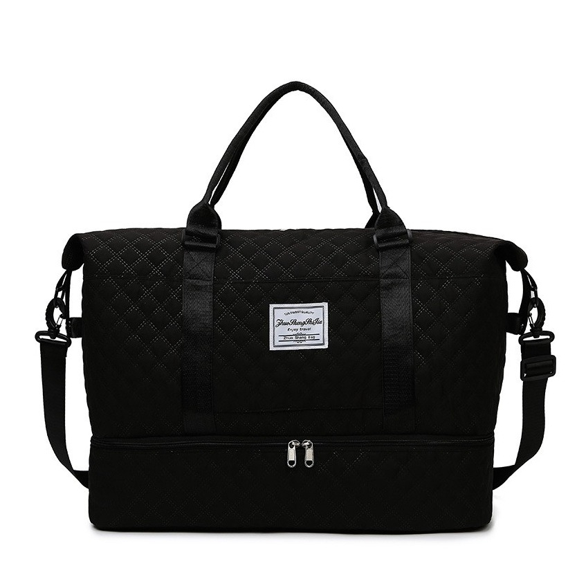 (52x25cm) Stoff Reise Tasche Sporttasche mit Schuhfach   Koffer Lasche - Schwarz