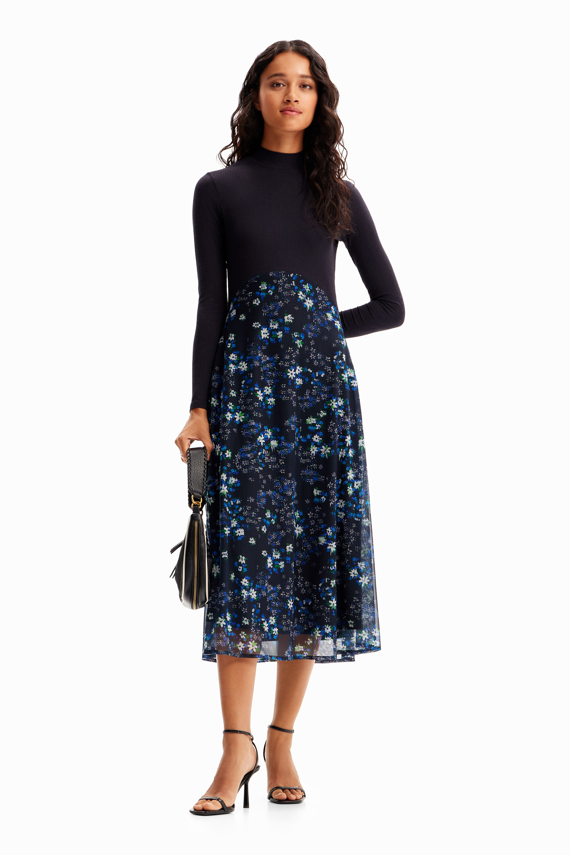 Robe midi combinée fleurs