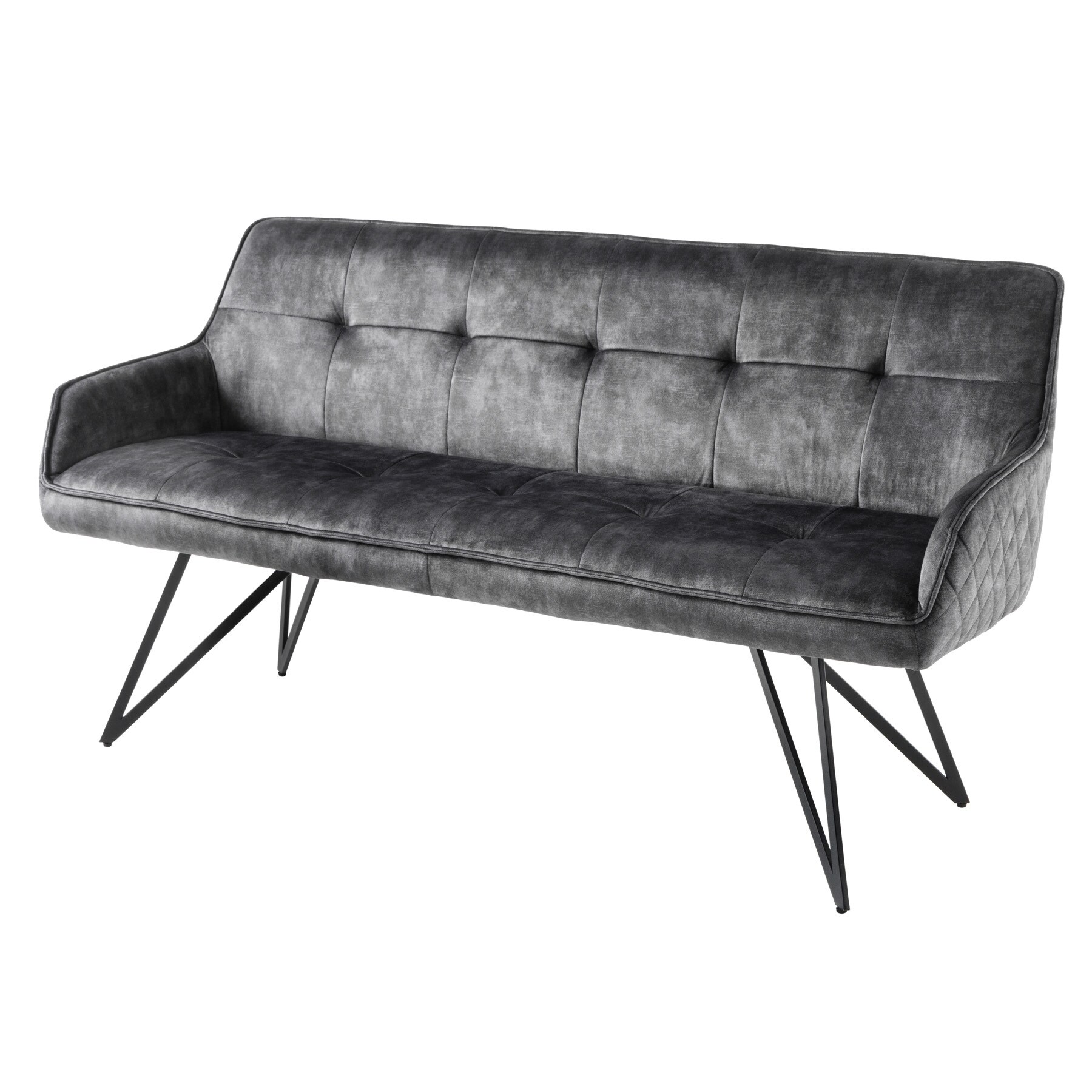 riess-ambiente Sitzbank EUPHORIA - 60cm dunkelgrau Samt Retrostil Ziersteppung Hairpin Legs Metallbeine Armlehnen