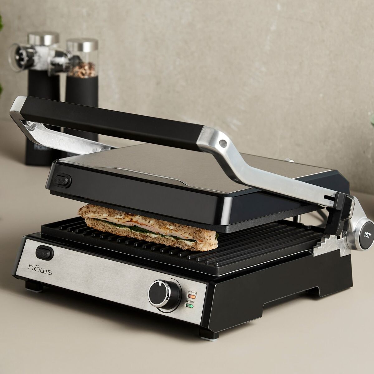 Møn Proff bord/paninigrill, rustfritt stål/svart