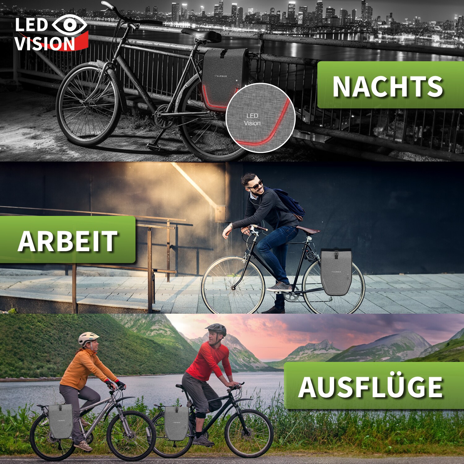 eloneo Fahrradtaschen wasserdicht mit LED 20L