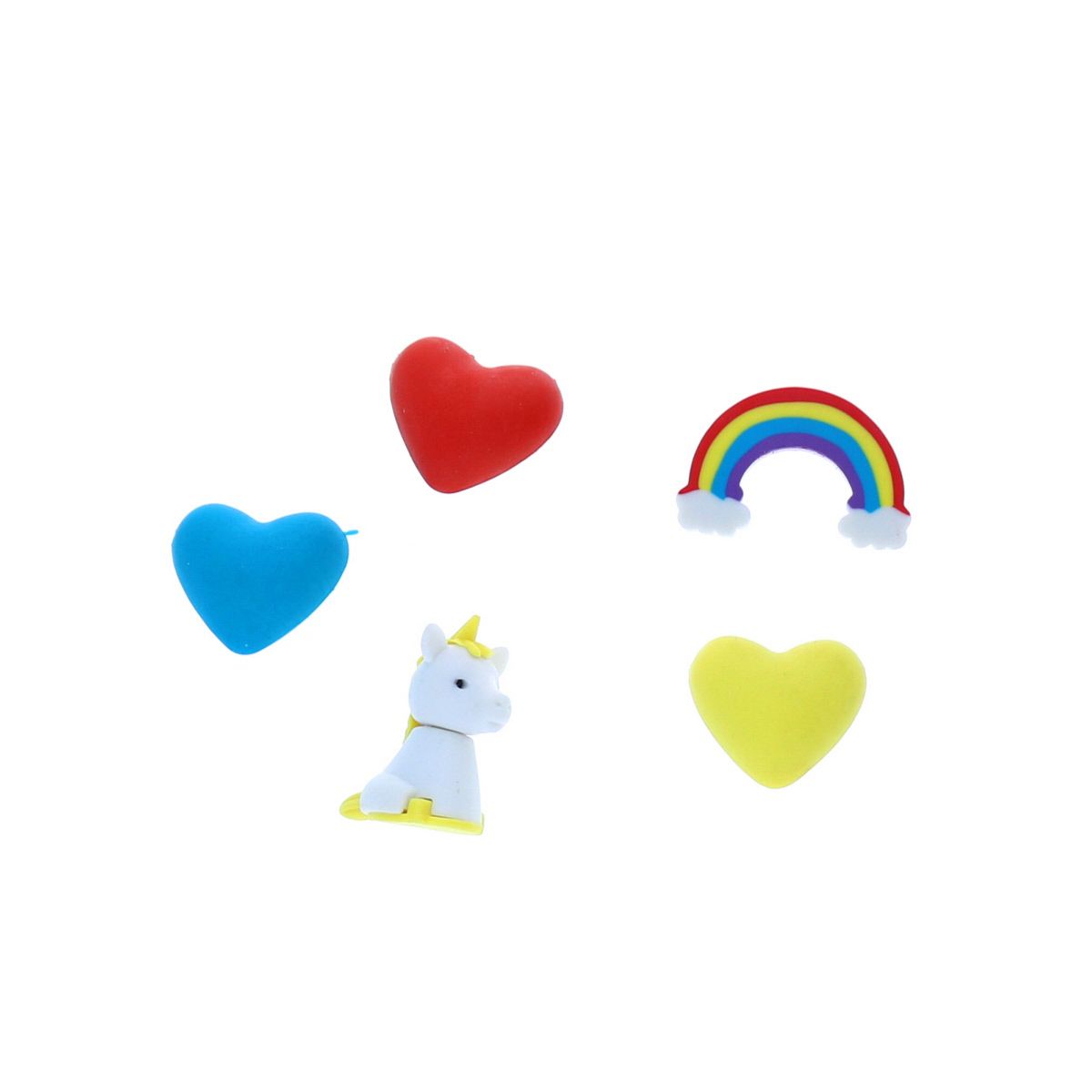 Lot de 5 gommes coeurs et licorne Mercredi et Patati