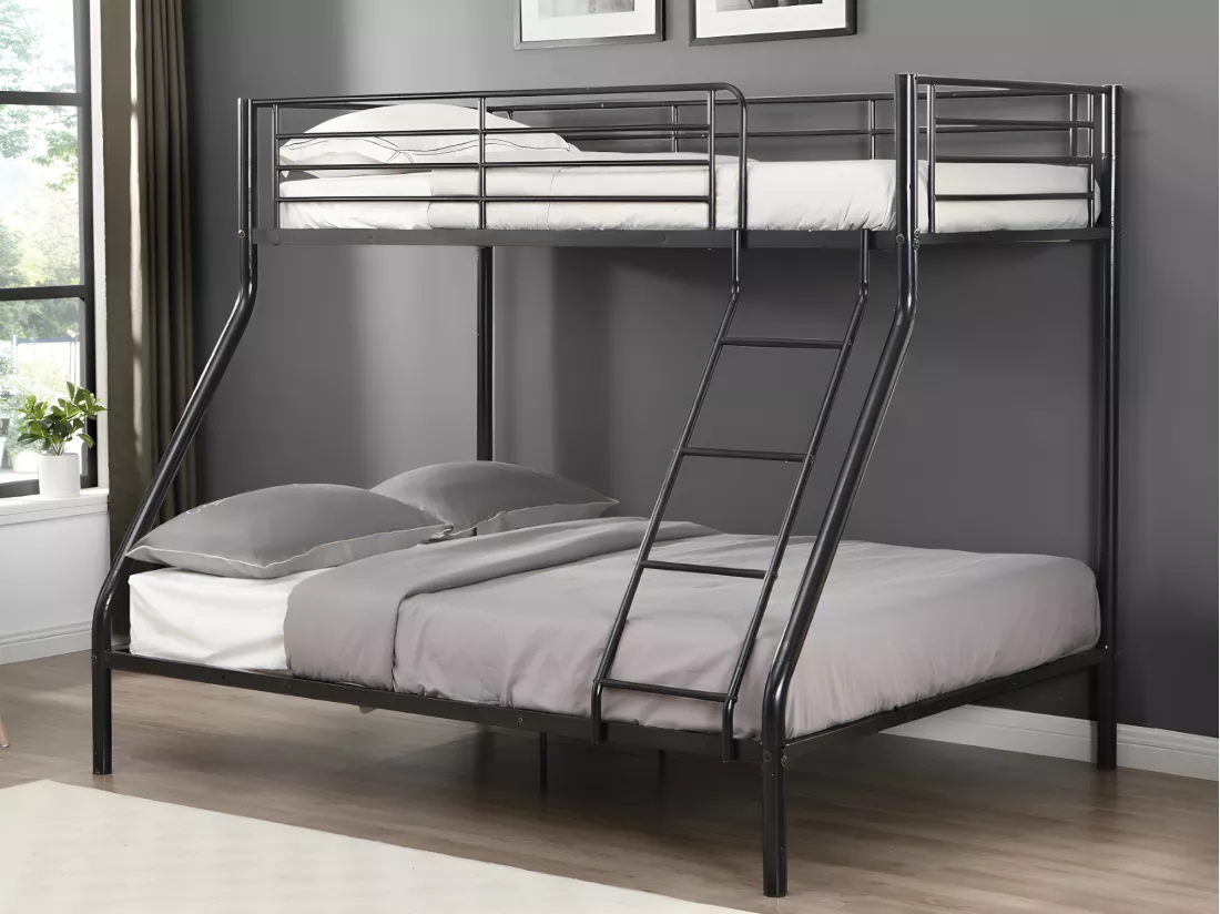 Lits superposés ELEVATIO IV - 90 et 140 x 190 cm - Acier - Noir + matelas