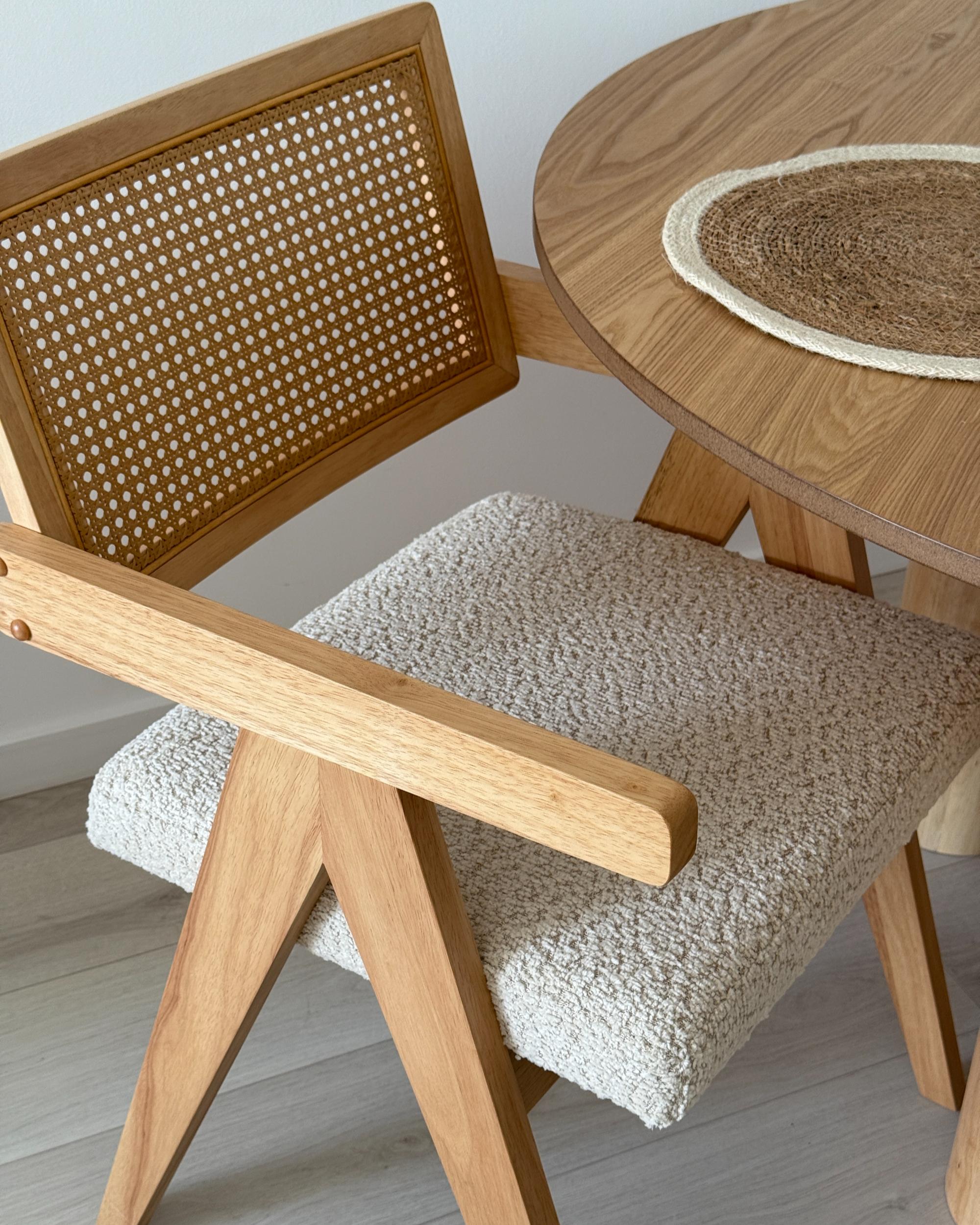 Set van 2 eetkamerstoelen AVA Hout Lichtbruin/beige