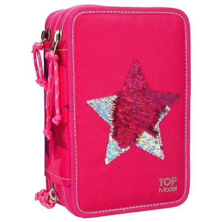 Depesche TOPModel Federtasche Streichpailletten Stern pink, 3-Fach