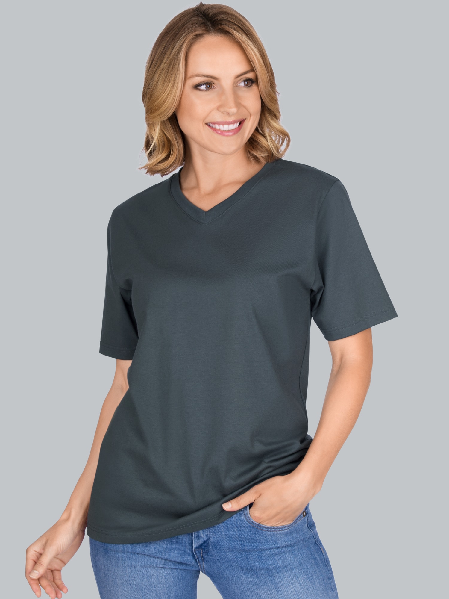 V-Shirt DELUXE Baumwolle Anthrazit