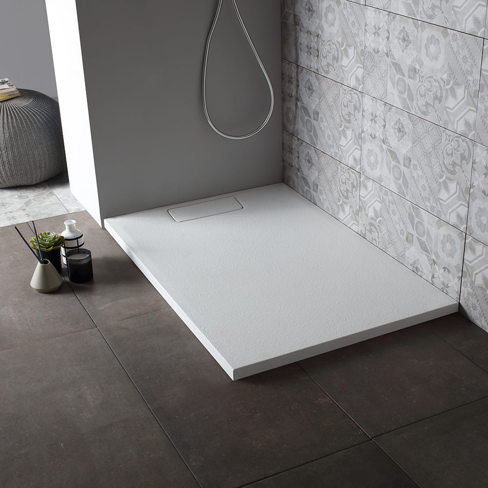 Douchebak 80x120 extra vlak wit mat in steenlook mineraal gegoten | Mart