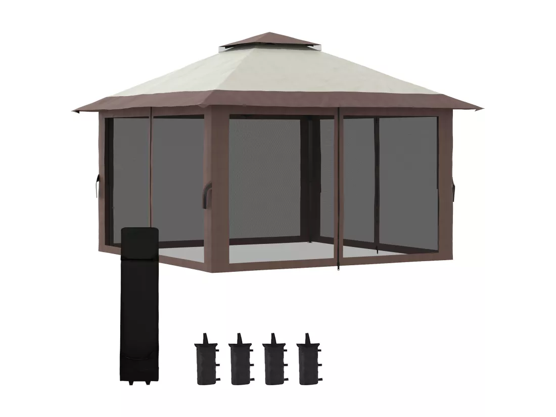 Tonnelle barnum de jardin pop-up pliant 3,92L x 3,92l x 2,83H m sacs de lestage et transport inclus beige