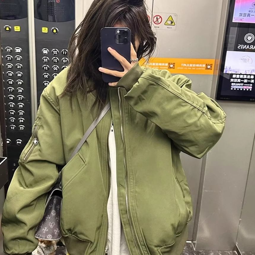 Chuoku - Effen oversized bomberjack met rits