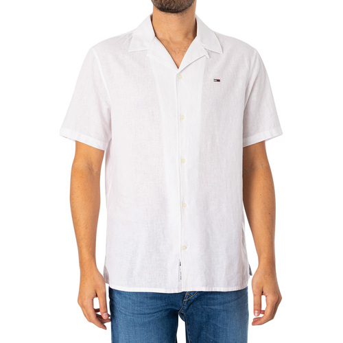 Tommy Jeans - Camisa Camp De Manga Corta En Mezcla De Lino Blanco