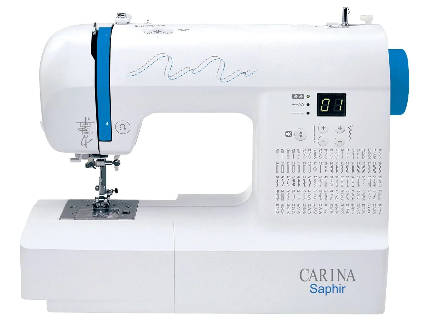 Carina Computer N&auml;hmaschine &raquo;Saphira&laquo;, 100 N&auml;hprogramme, 7 Knopfl&ouml;cher, mit Anschiebetisch