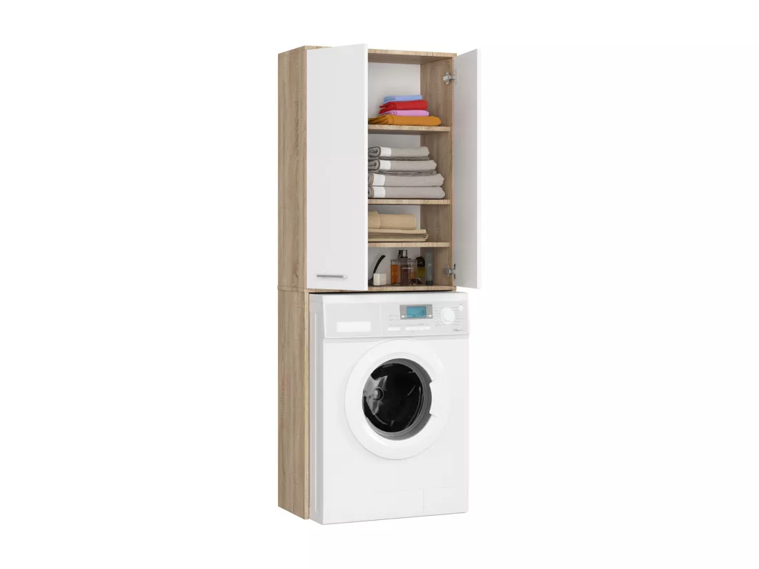 meuble machine a laver 2 portes 4 étagères 180x64x30 cm sonoma blanc