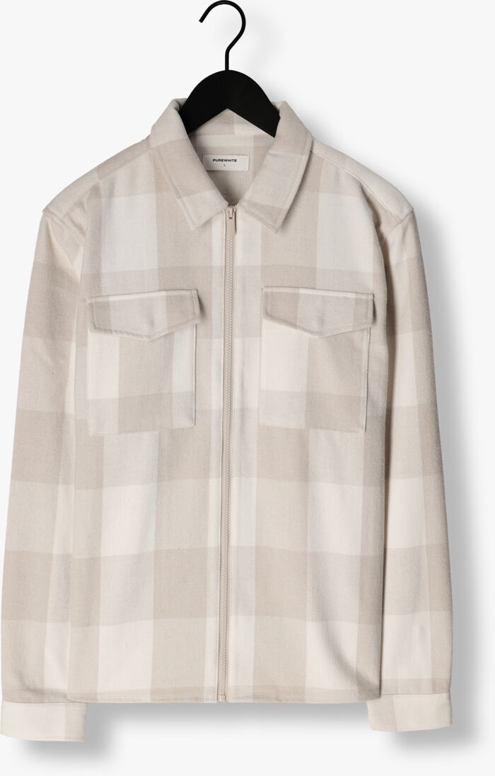 PUREWHITE zand purewhite overshirt check shirt with zipper at front and pockets at chest