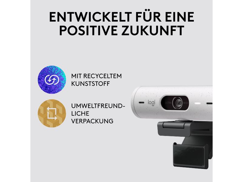 Logitech Webcam Brio 500 Weiss Full HD-Webcam mit RightLight 4 und HDR