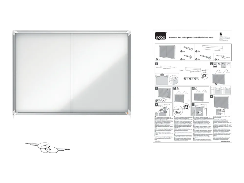 Nobo Premium Plus magnetisk låsbart opslagsskab med skydelåge 8xA4 Hvid