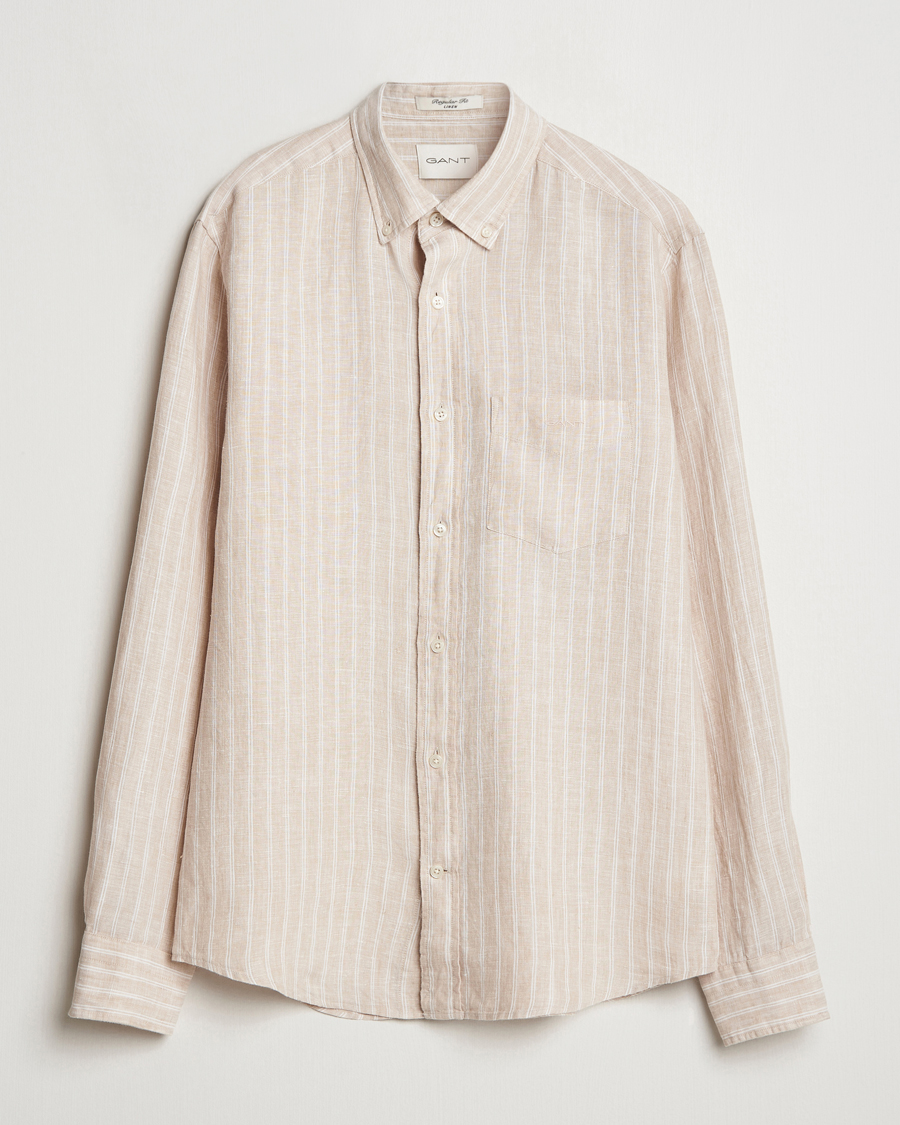 GANT Regular Fit Linen Striped Shirt Dry Sand