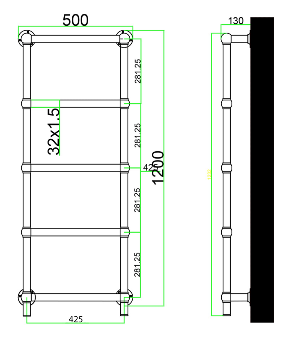 Eastbrook Kennet elektrische handdoekradiator 50x120cm 200W antraciet