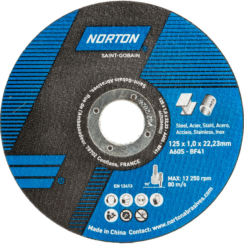 Norton doorslijpschijf staal/inox 125x1x22.23mm