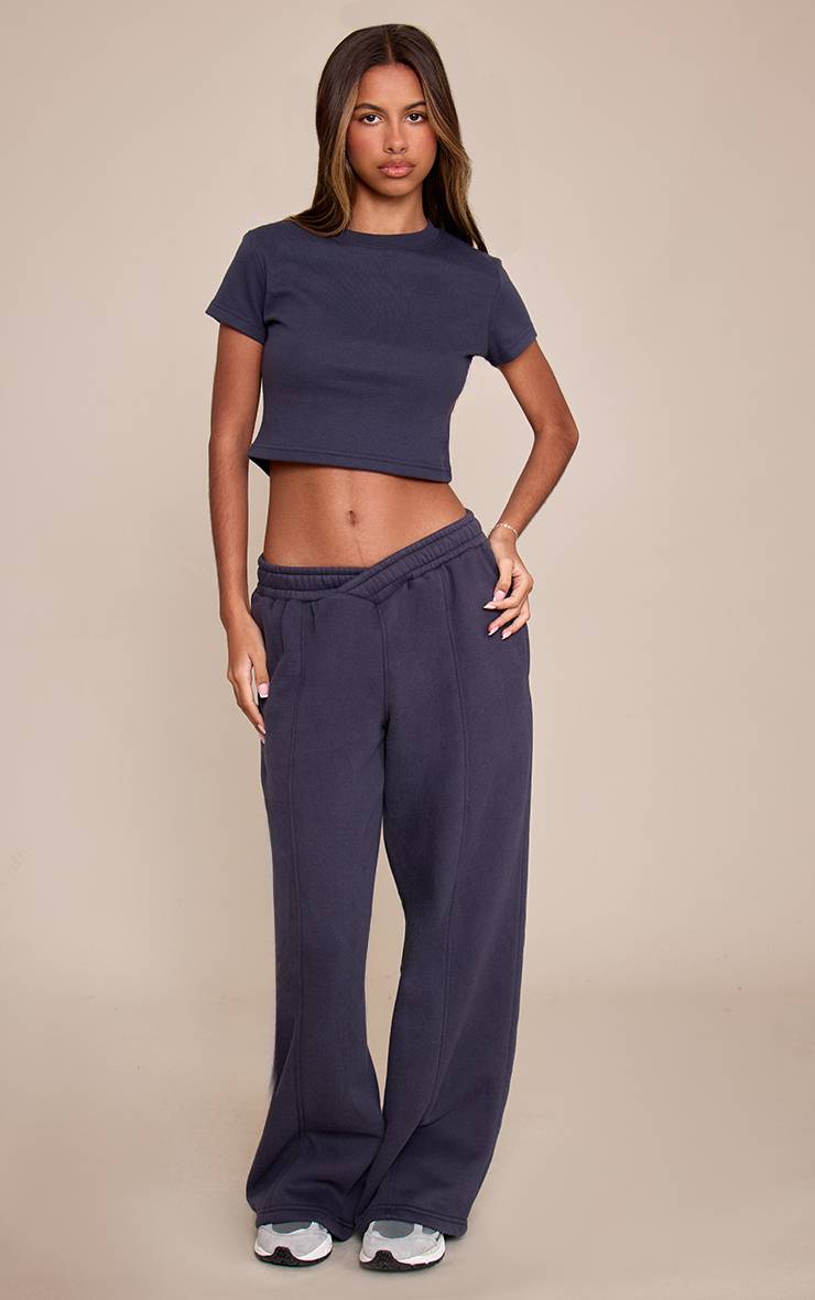 Bleu Marine Jogging Taille Asymétrique Petite