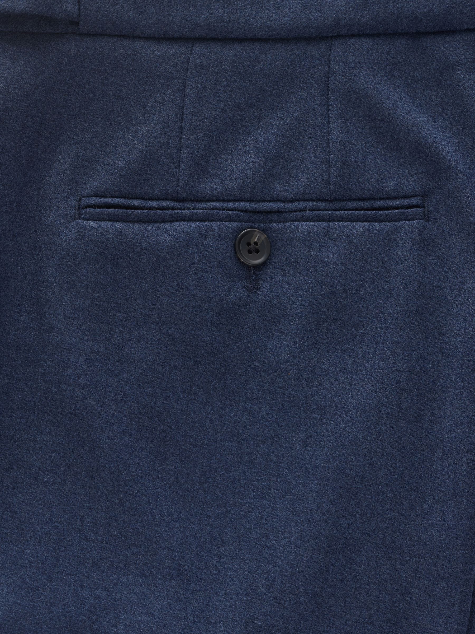 Marineblauw - Wollen Rijke Slim Textuur Broek Met Zijverstellers