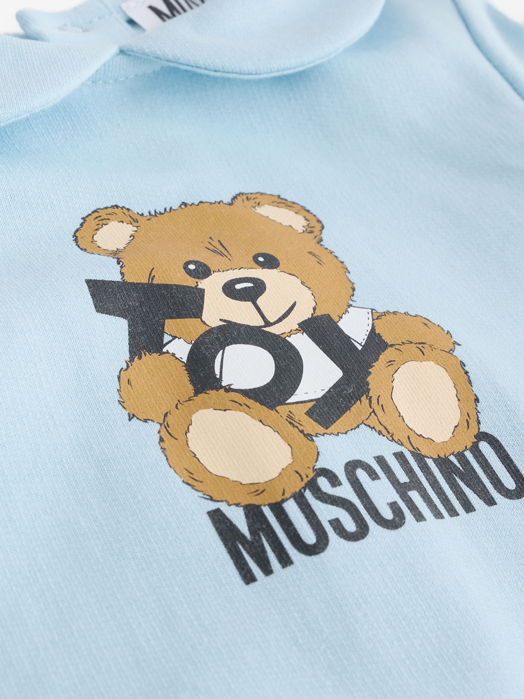 Blauw - Moschino Baby Logo Sleepsuit, Hat & Bib Giftset With Giftbox