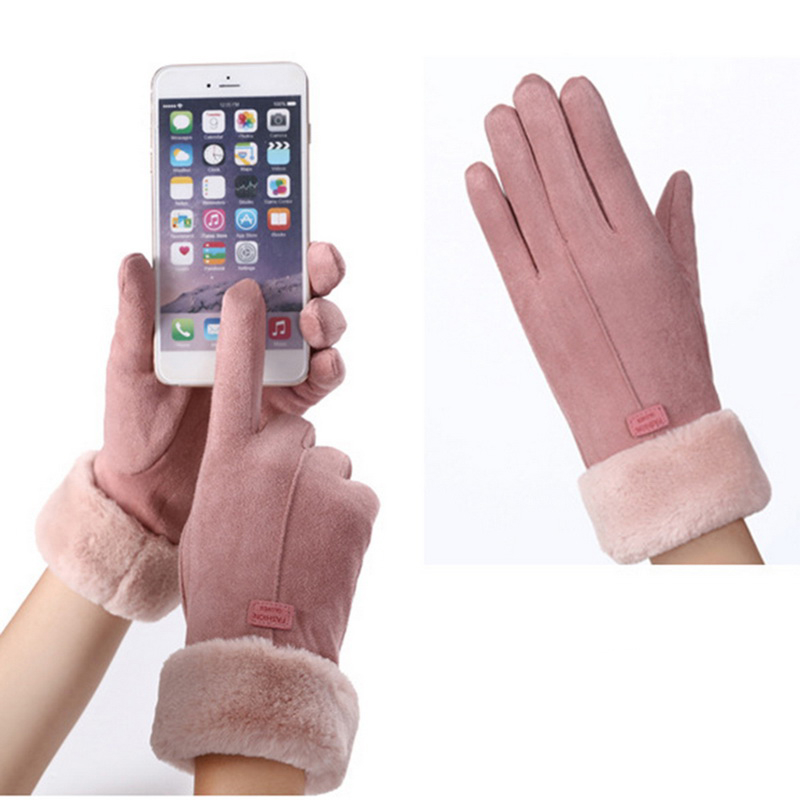 (1 Paar) Kapazitive Touchscreen Handschuhe Gefütterte Damen Handschuhe im Wildleder Look (One Size) - Grau