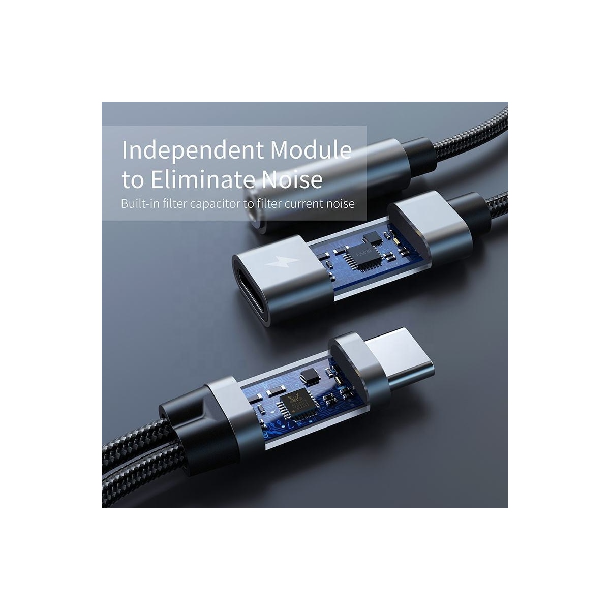 Adapter for 3,5 mm hodetelefoner og lader, USB-C Sort