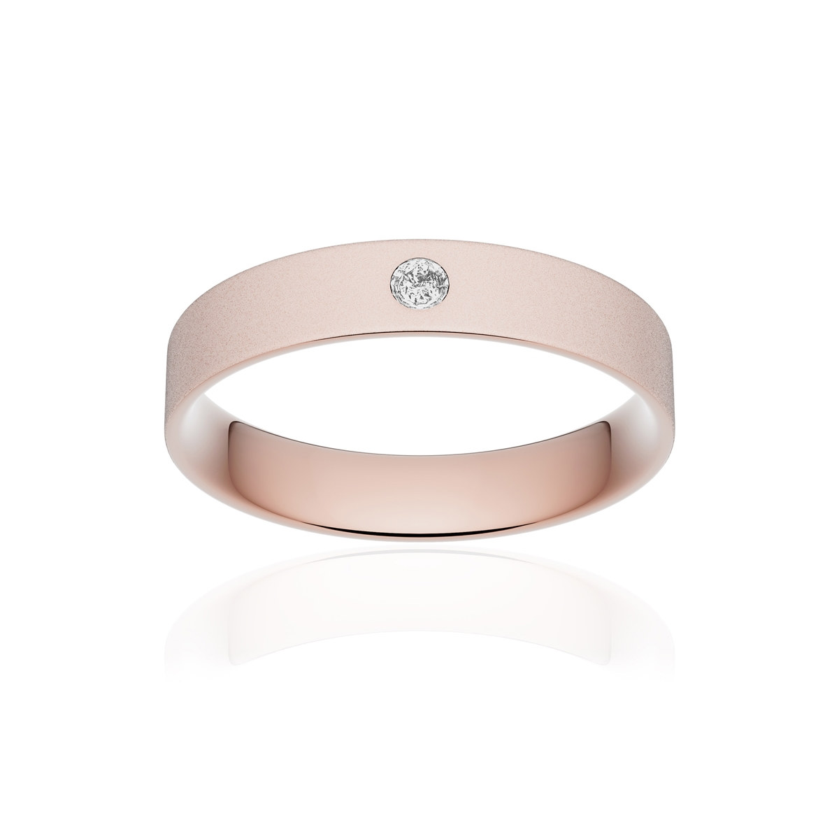 Alliance or 375 rose sablé ruban plat confort 4mm diamant brillant