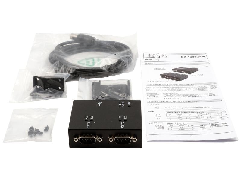 Exsys Schnittstellenkonverter EX-13072HM 2-Port USB-zu-Serial-Adapterkabel (9 Pin RS-232)