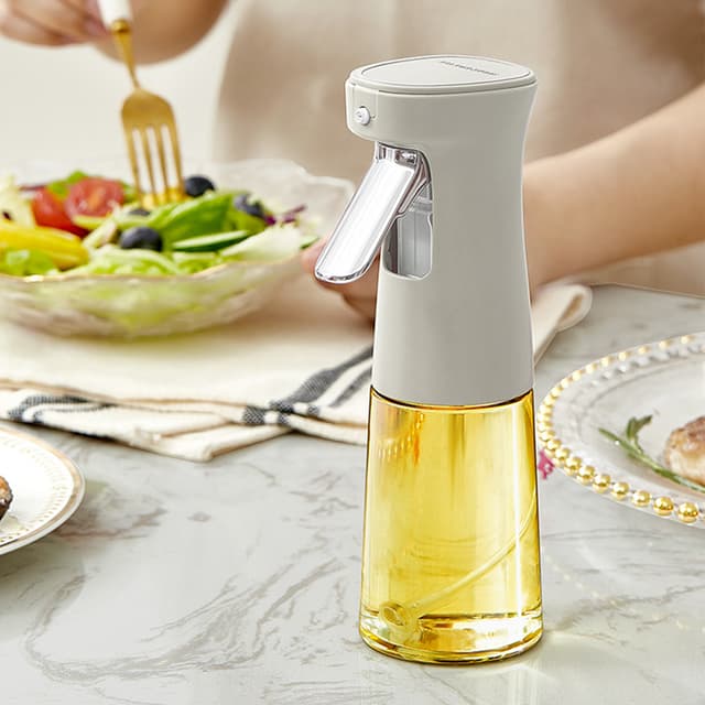 240 ml køkkenolie sprayflaske, olivenolie sprayflaske til Air Fryer, glasolie dispenserflaske Hvid