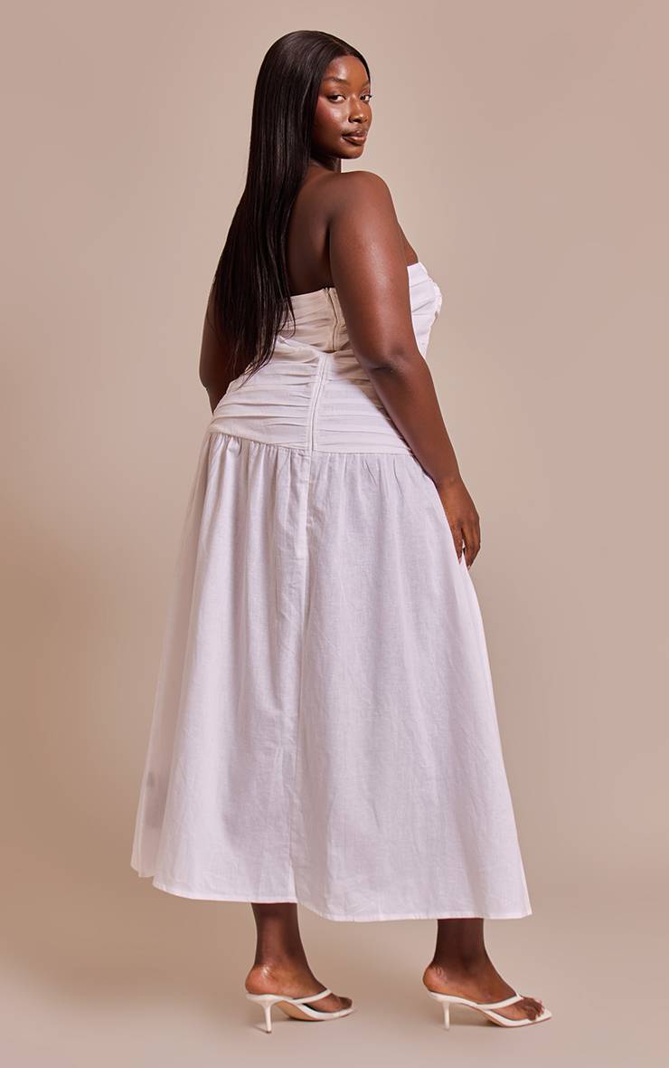 Blanc Robe Maxi Froncée Grande Taille Avec Détails De Bordure Contrastante