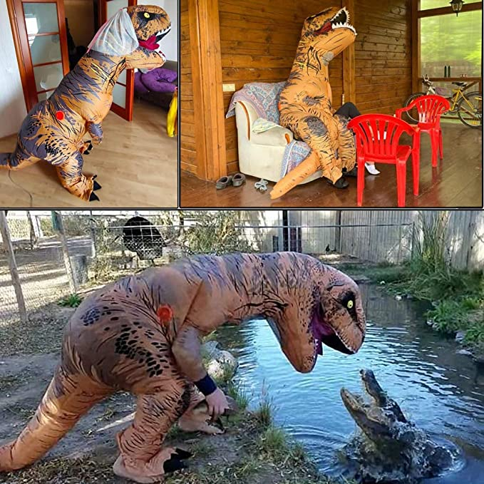 (160-170cm) Fasnachts Erwachsenen Kostüm Aufblasbare Dinosaurier Verkleidung für Motto Partys / Halloween (Batteriebetrieben) - Braun