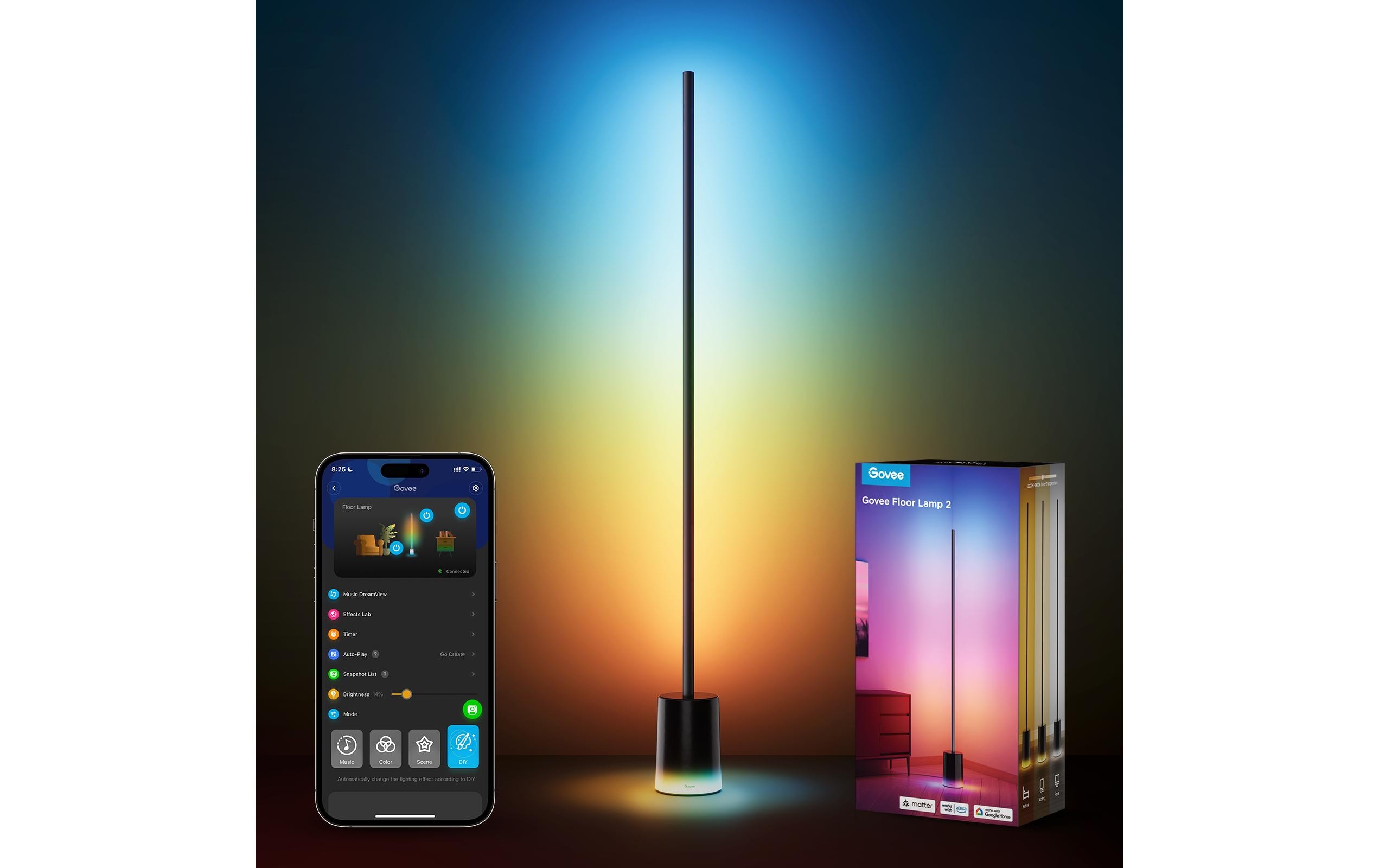 Eck-Stehleuchte, Schwarz, Matter, RGBICWW, 1500 lm<br>Smarte Stehleuchte im modernem Design