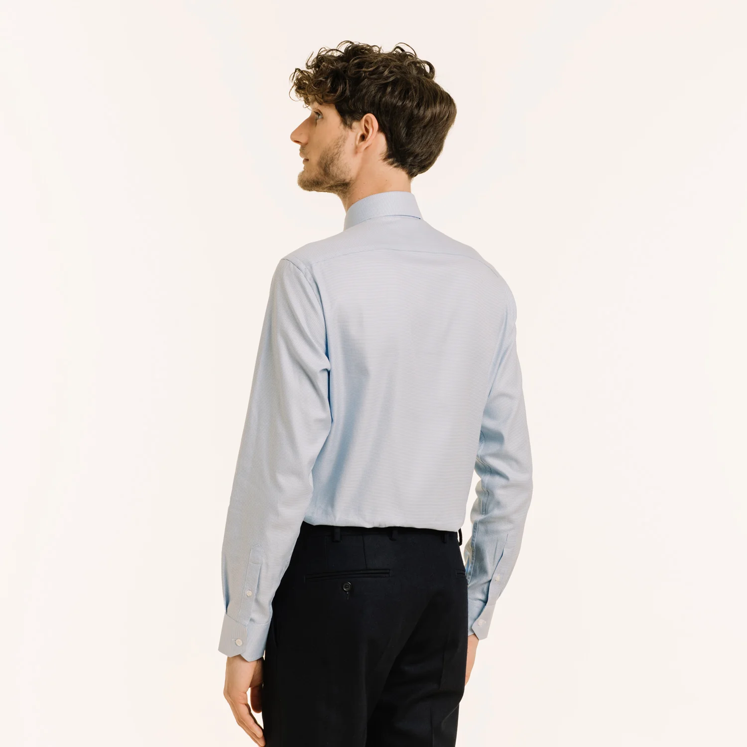 Blue houndstooth double-twisted Oxford shirt