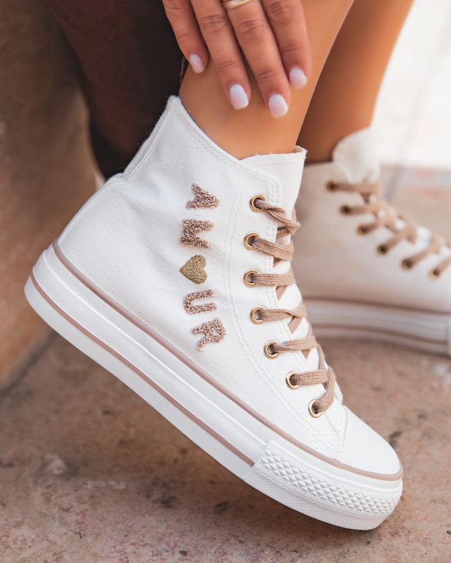 Basket femme montante en toile blanche - Lucile