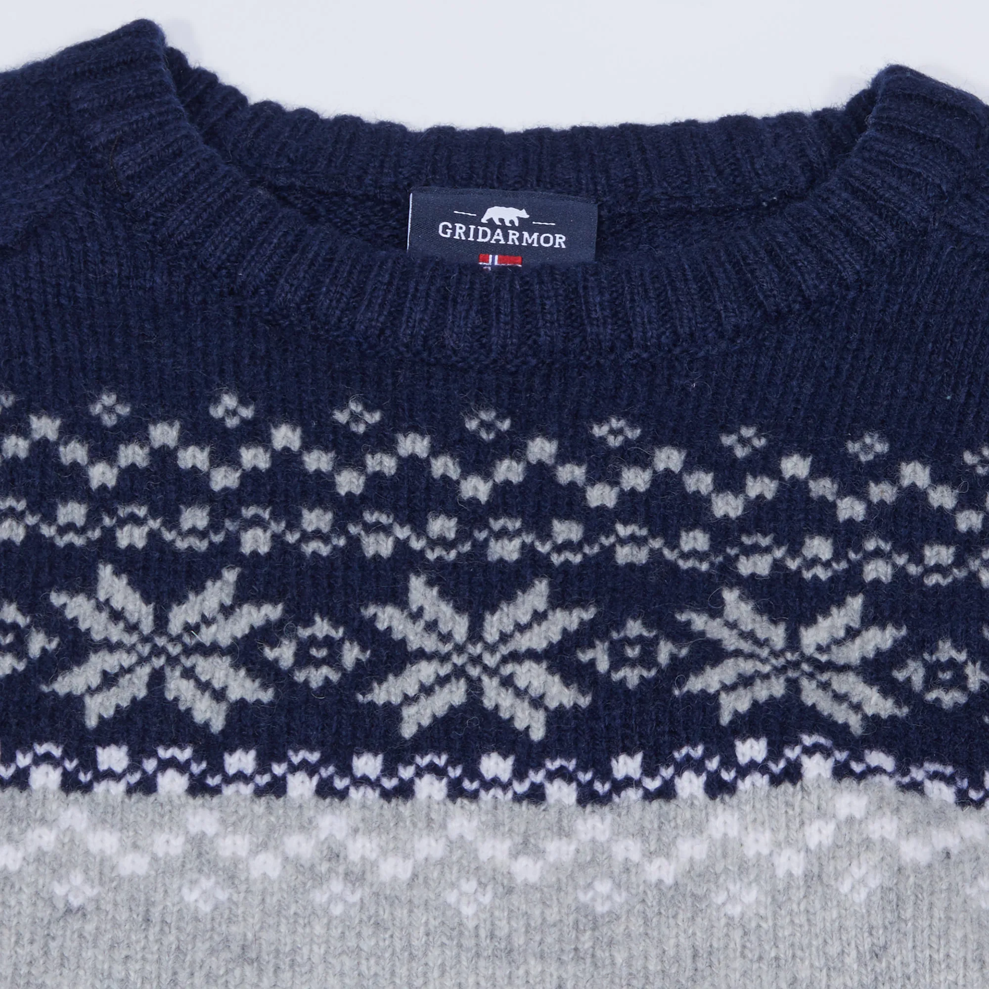 Gridarmor Kids' Snøkrystall Round Neck Ullgenser Light Grey/Dark Navy/White