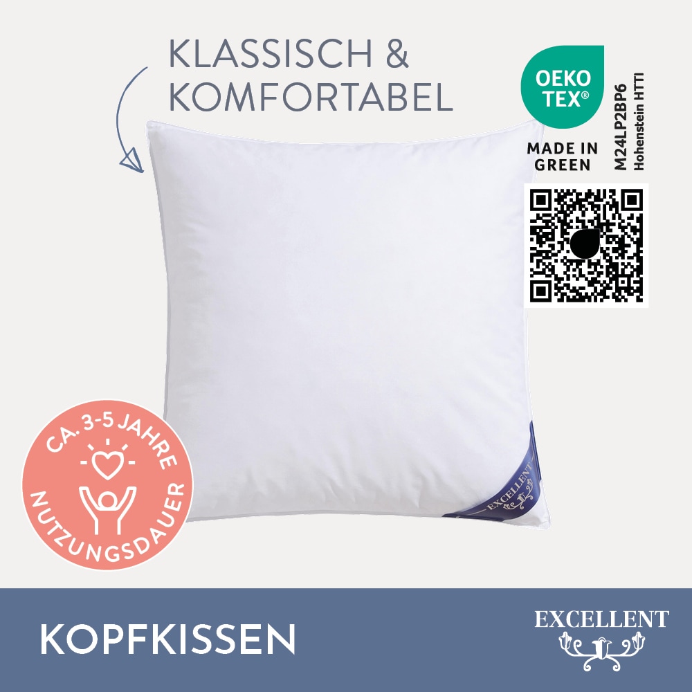 Excellent Kopfkissen »Venedig, Kuschel- oder Kopfkissen 1-tlg. oder 2 -tlg.« Füllung: 85% Federn / 15% Daunen Spar-Set, 2 Kopfkissen, 1 Stk. tlg. Deko- oder Kopfkissen in vielen Grössen